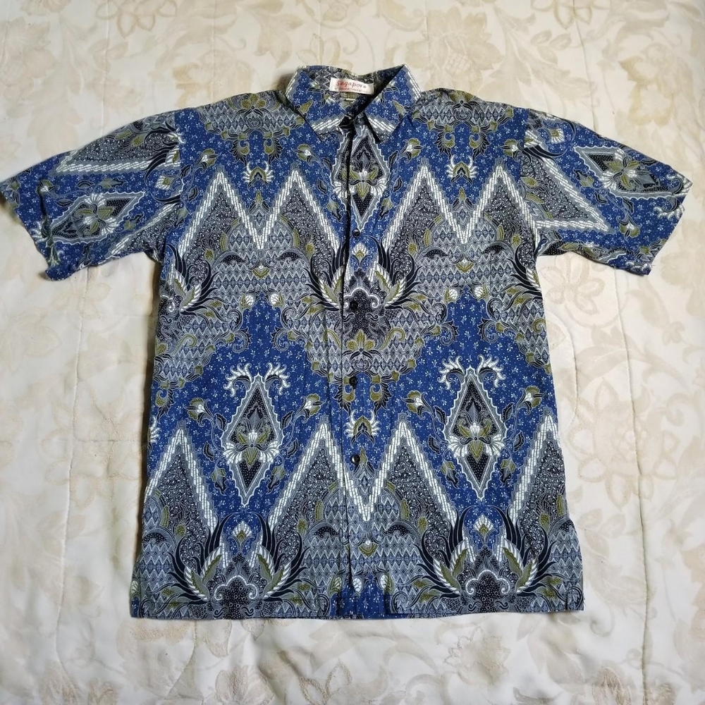 Men's psychedelic batik button-up Shirt sz Med